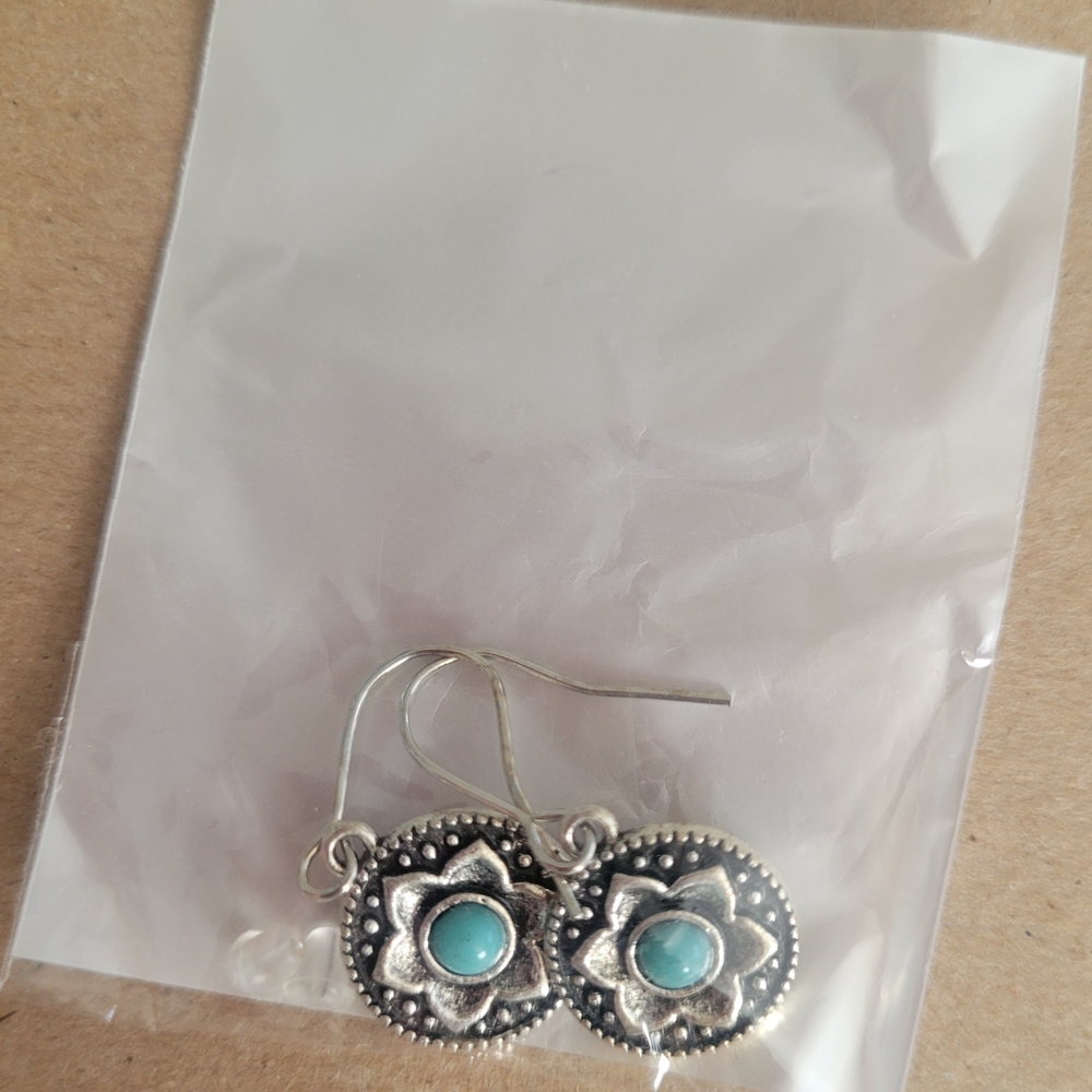Silver and Turquoise Floral Earrings